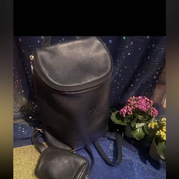 LONGCHAMP BLACK VTG LEATHER SMALL BACKPACK Bag RUSTIC GOLD RARE CHIC LUX - Picture 7 of 15